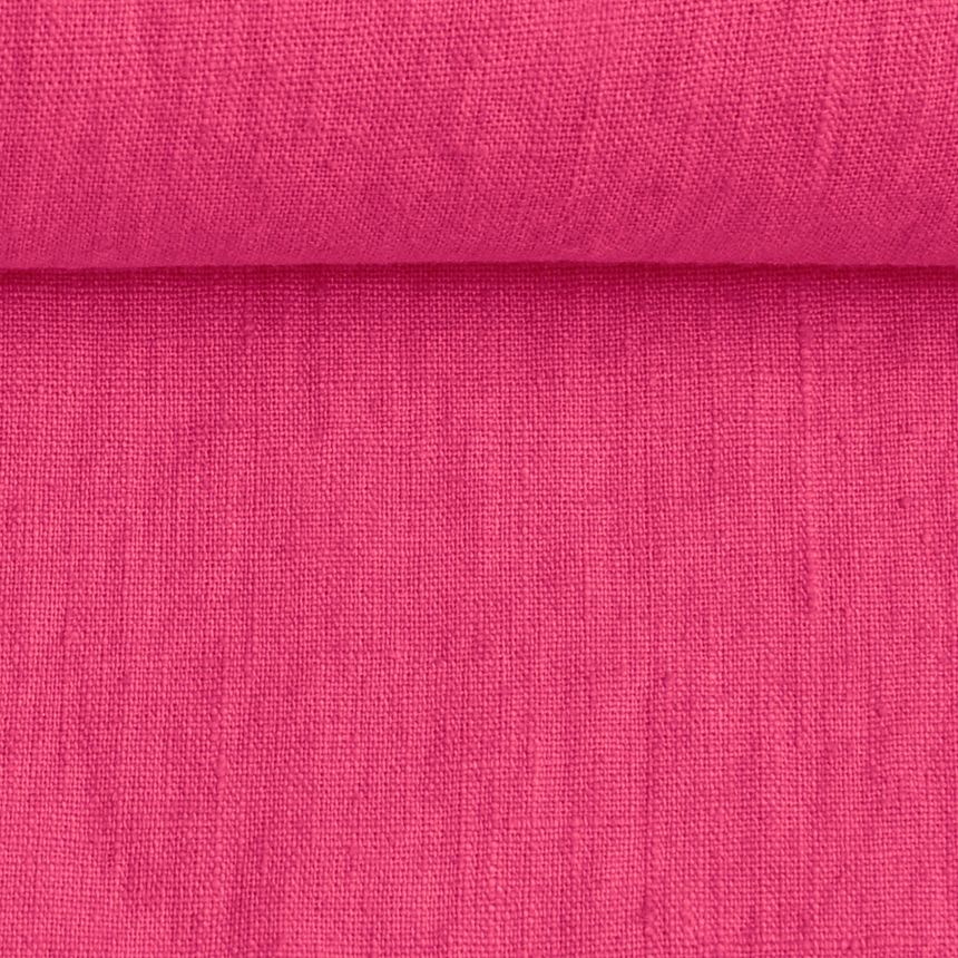 Washed linen fabric in hot pink, 205 g/m²
