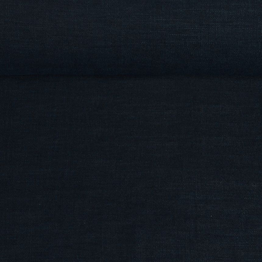 Washed linen fabric in dark blue colour, 195 g/m²