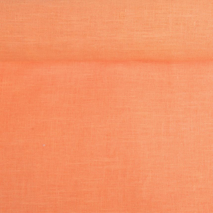 Washed linen fabric in peach colour, 195 g/m²