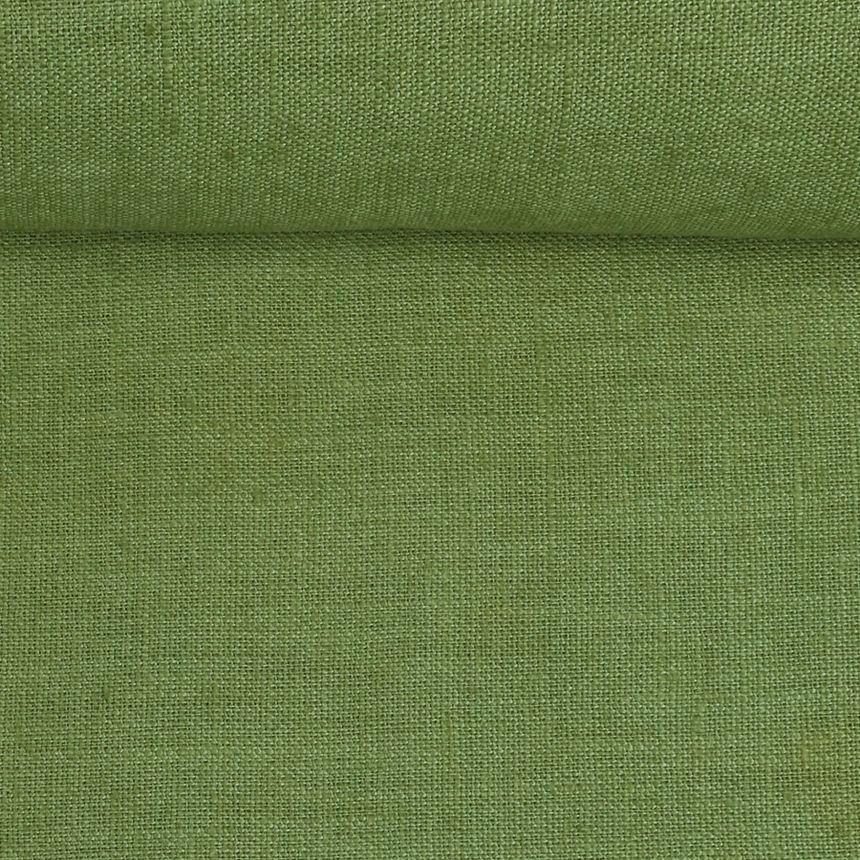 Washed linen fabric in fern green colour, 205 g/m²