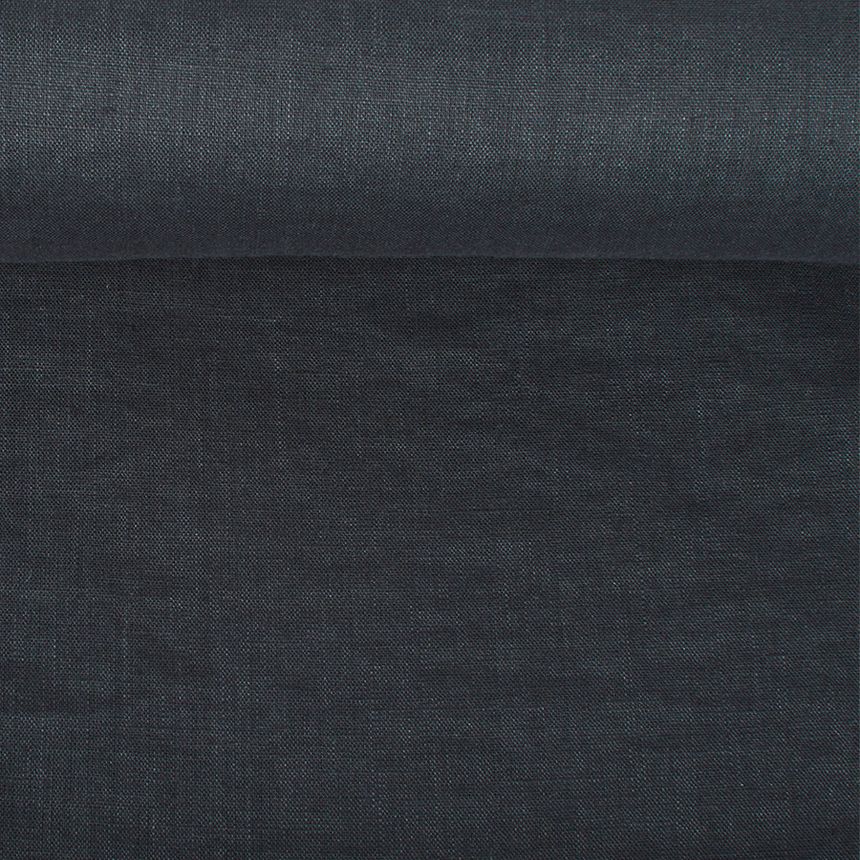Washed linen fabric in asphalt grey, 130 g/m²