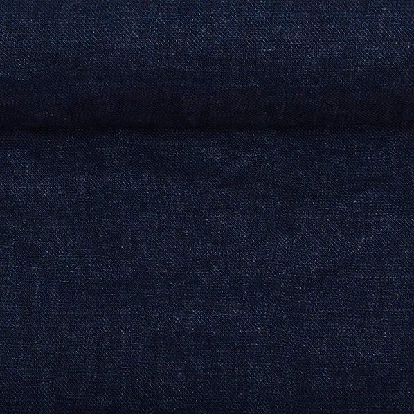 Washed linen and wool fabric in dark blue, 240 g/m²