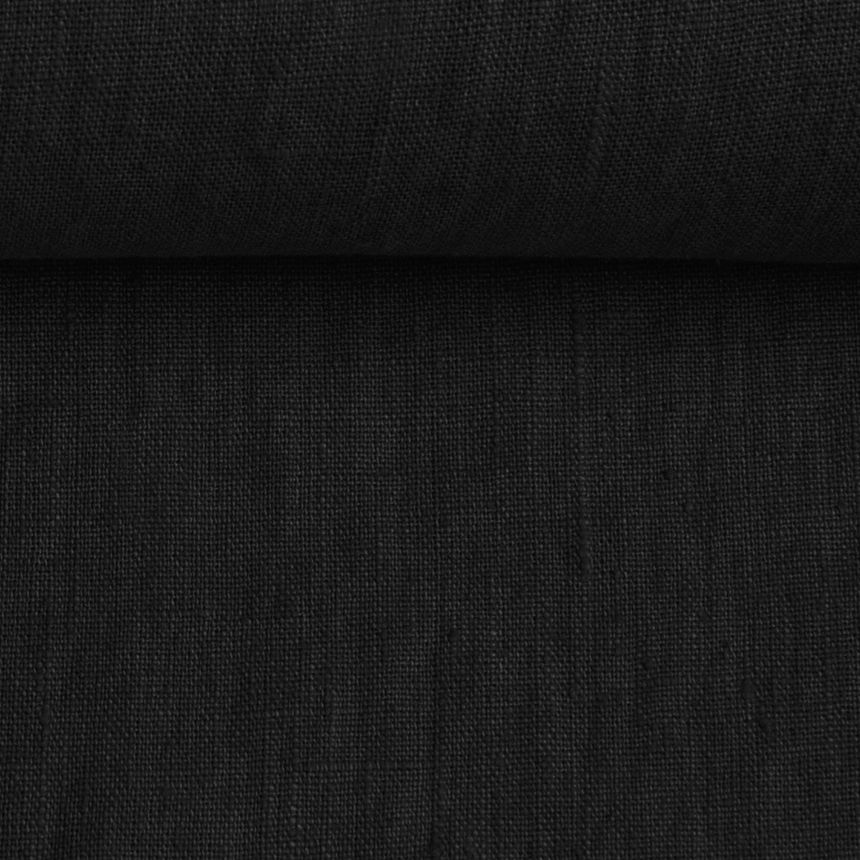 Black washed linen fabric, 205 g/m²