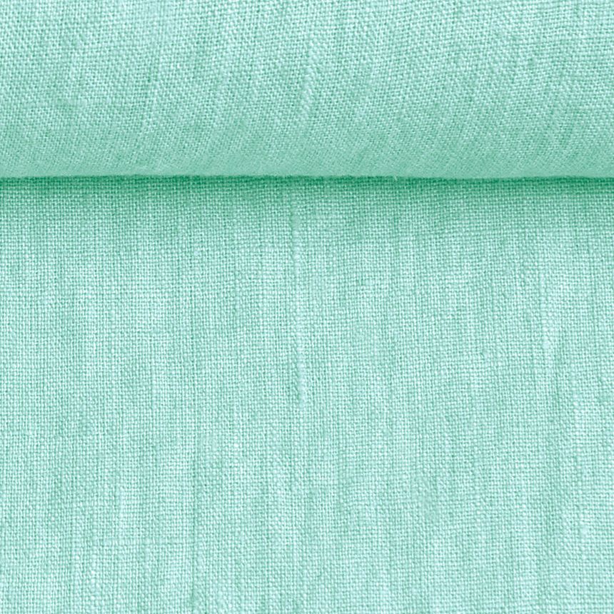 Washed linen fabric in light mint, 205 g/m²