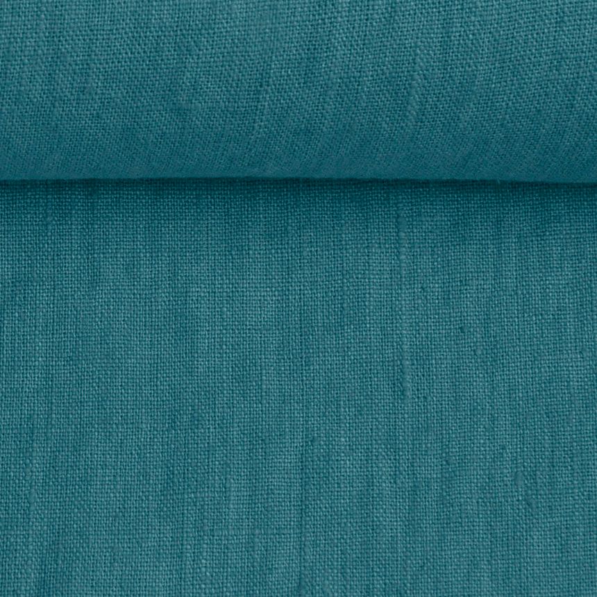 Washed linen fabric in blue, 195 g/m²