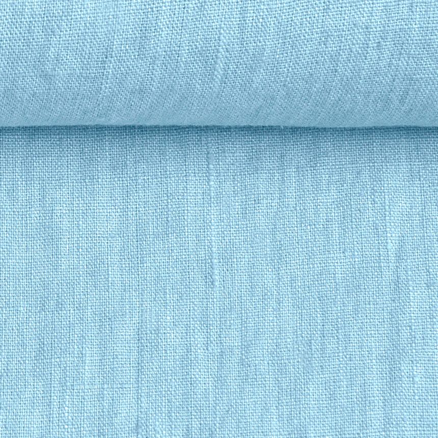 Washed linen fabric in sky blue, 205 g/m²