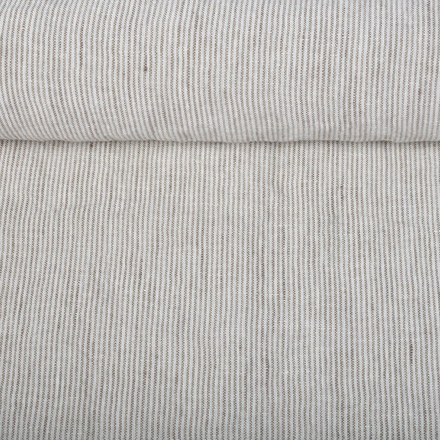 Washed linen fabric in stripes, 220 g/m²