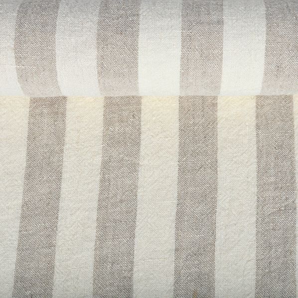 Washed linen fabric in stripes, 300 g/m²