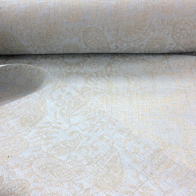 Jacquard linen fabric Blue ornaments, 207 g/m²