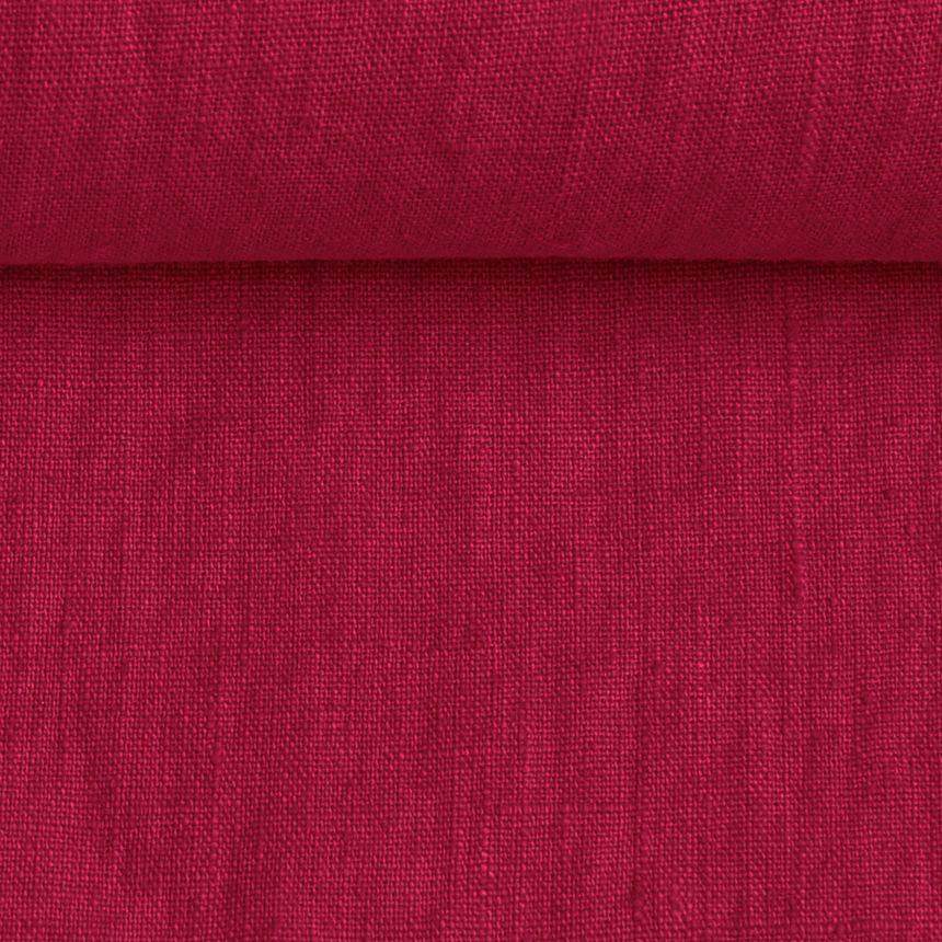 Washed linen fabric in cyclamen purple, 205 g/m²