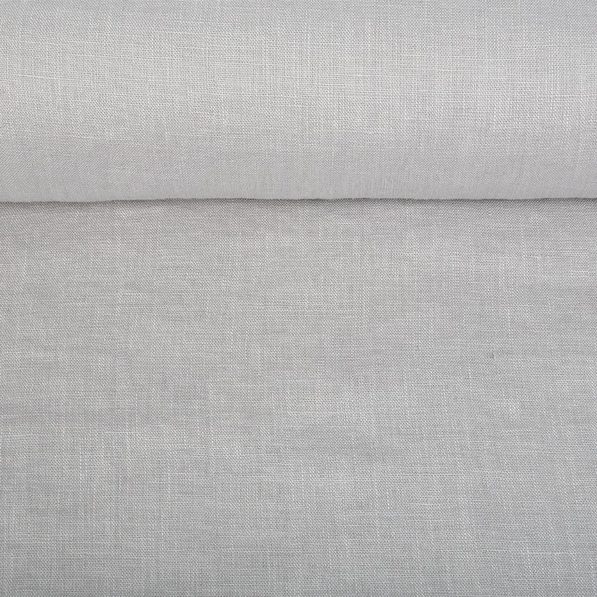 Washed linen fabric in light grey, 130 g/m²