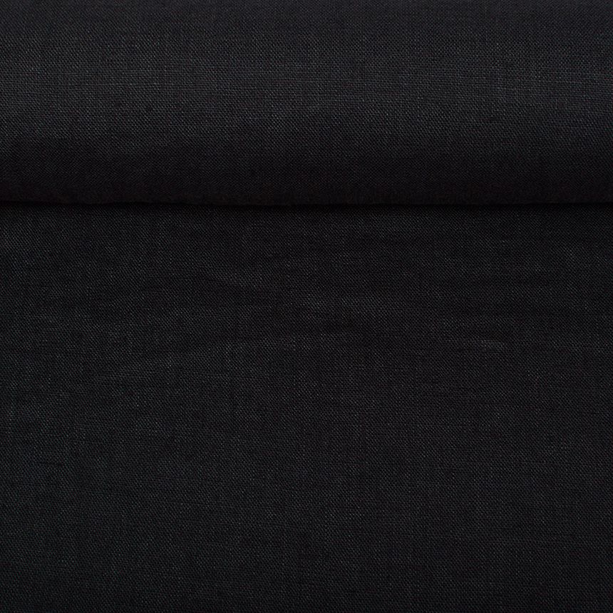 Washed linen fabric in black, 130 g/m²
