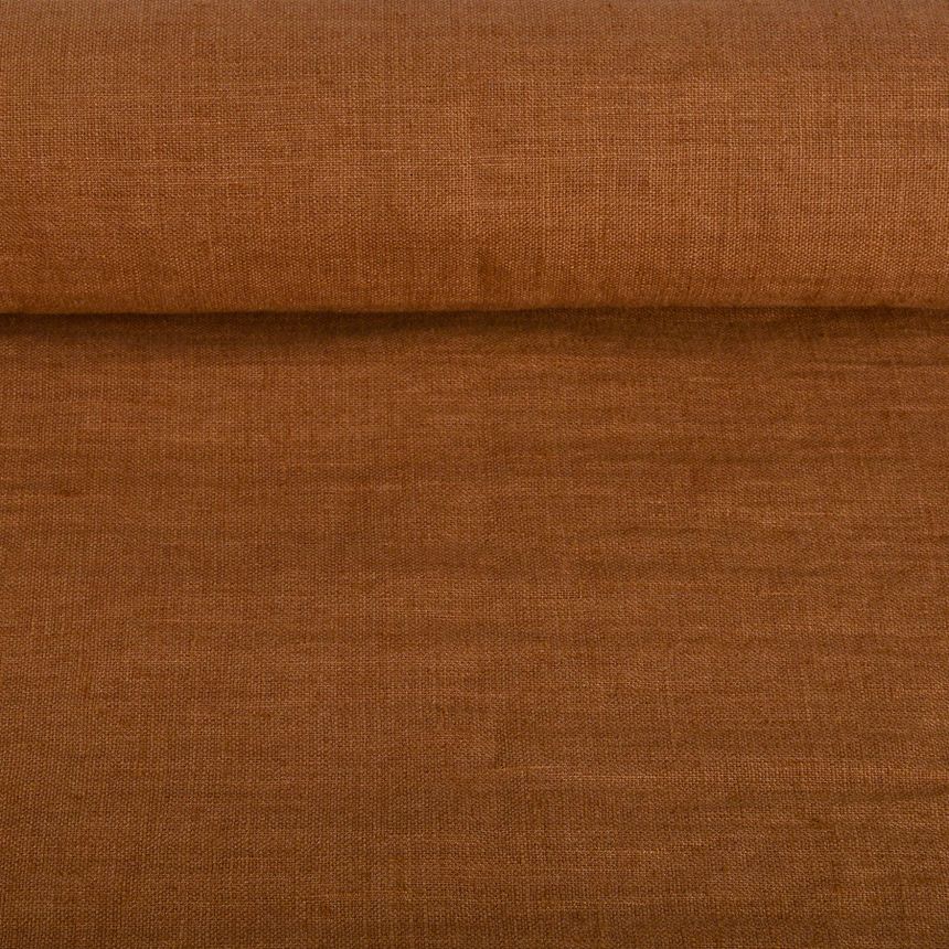 Washed linen fabric in cinnamon colour, 205 g/m²