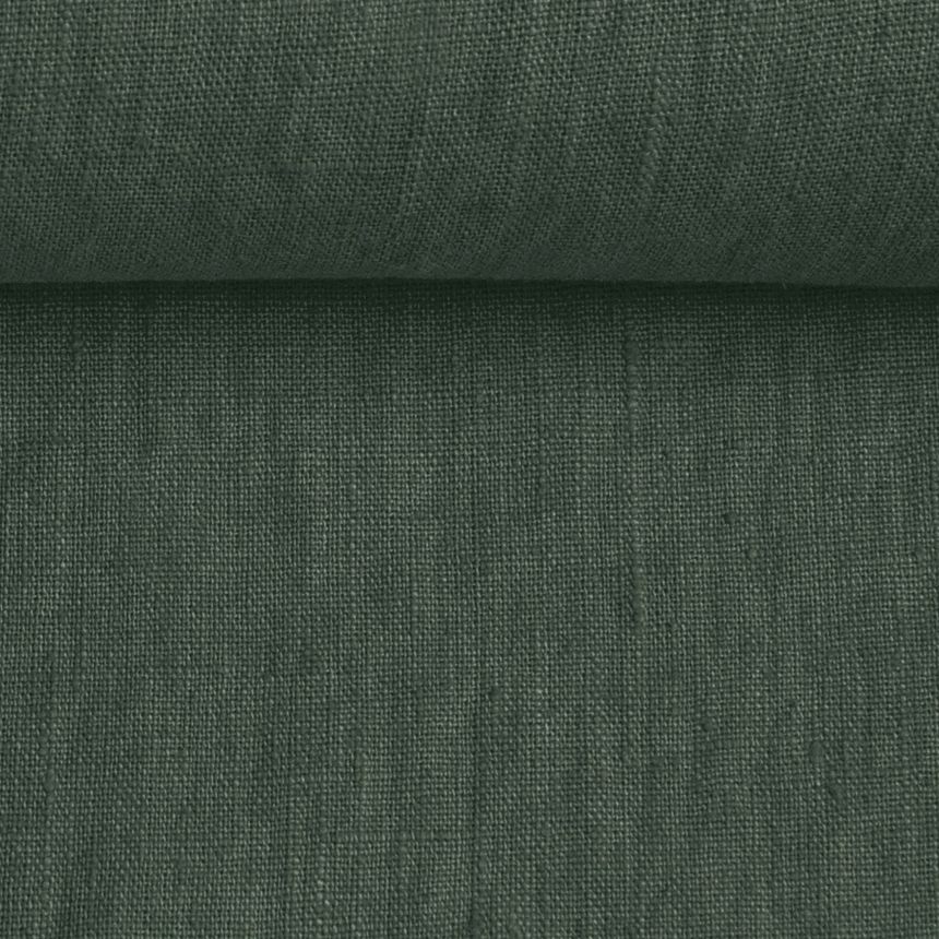 Washed linen fabric in greyish green, 205 g/m²