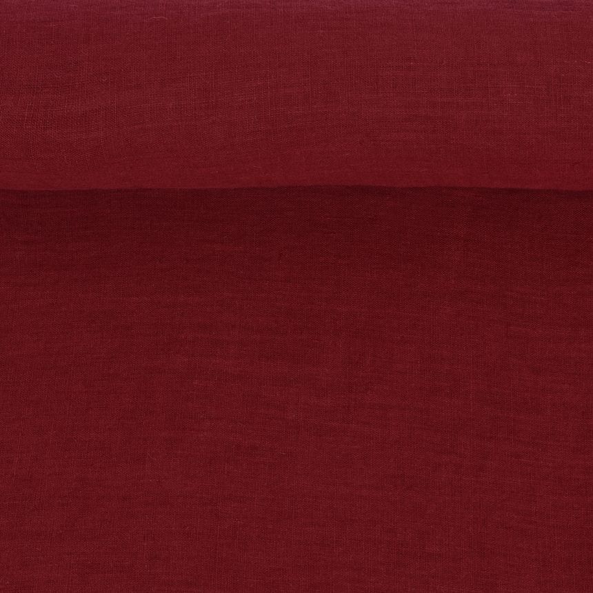 Washed burgundy color linen fabric, 130 g/m²