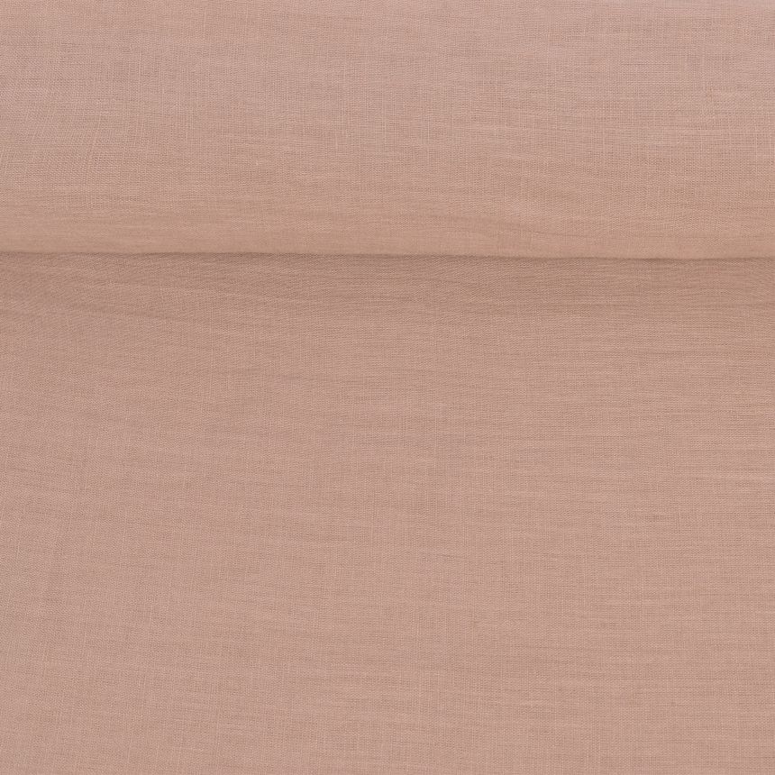 Washed dusty rose color linen fabric, 130 g/m²