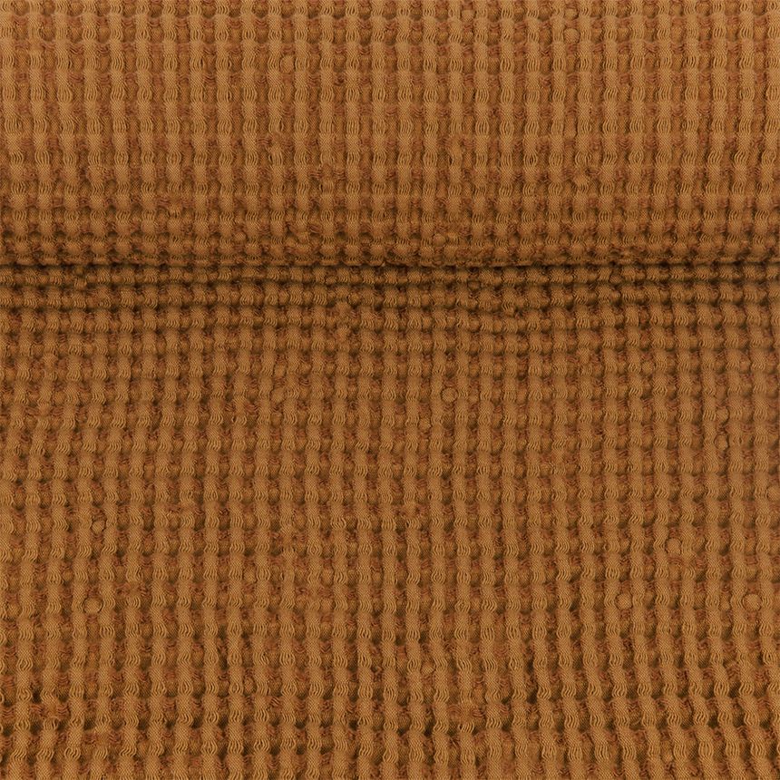 Washed waffle weave fabric in cinnamon colour, 310 g/m² (Bale)