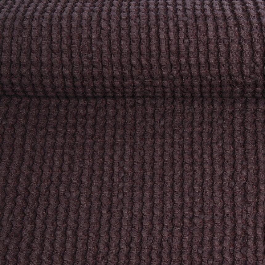 Washed waffle weave fabric in burgundy colours, 310 g/m² (Bale)