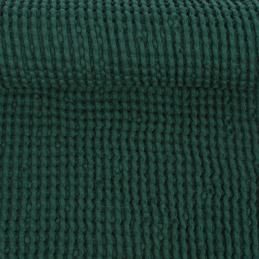 Washed waffle weave fabric in dark green color, 310 g/m² (Bale)