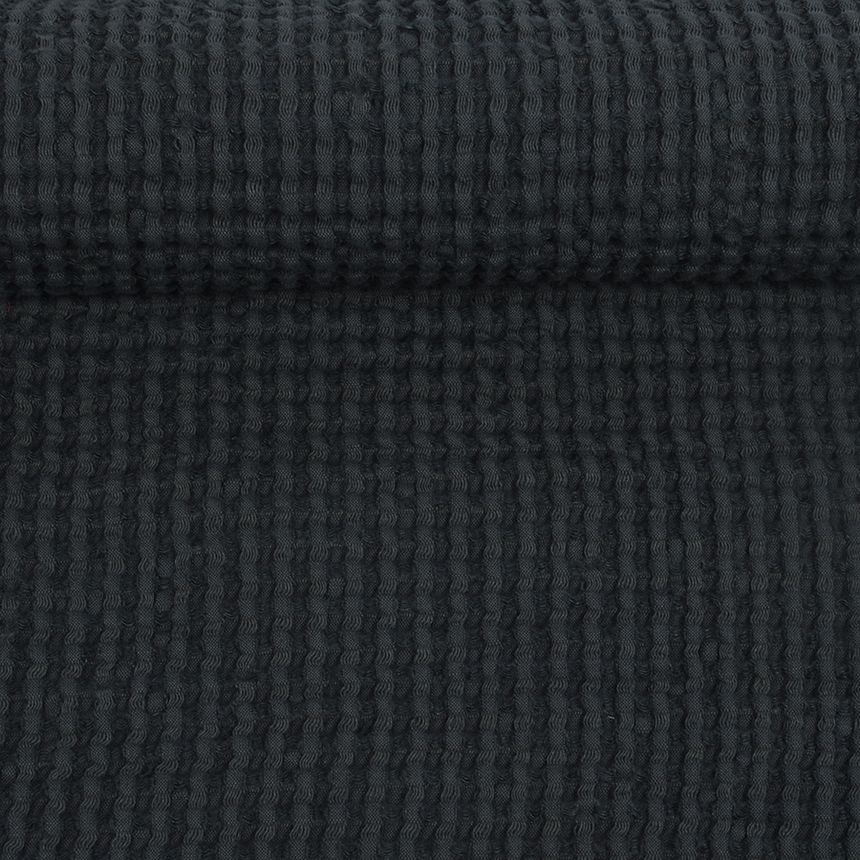 Washed waffle weave fabric in graphite color, 310 g/m² (Bale)
