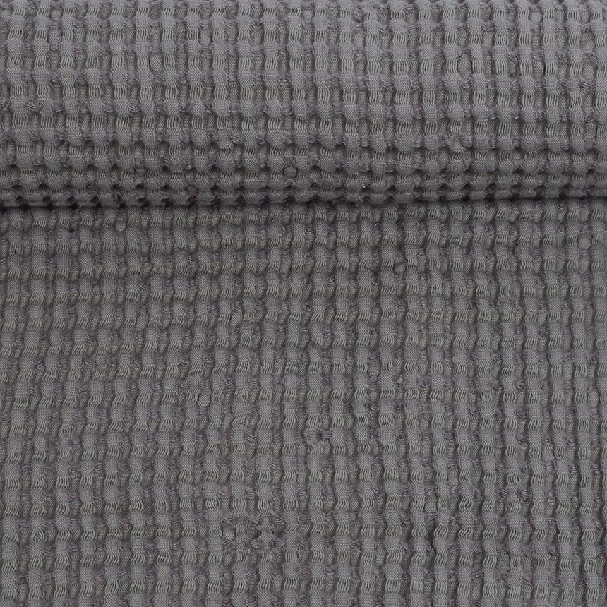 Washed waffle weave fabric in gray color, 310 g/m² (Bale)