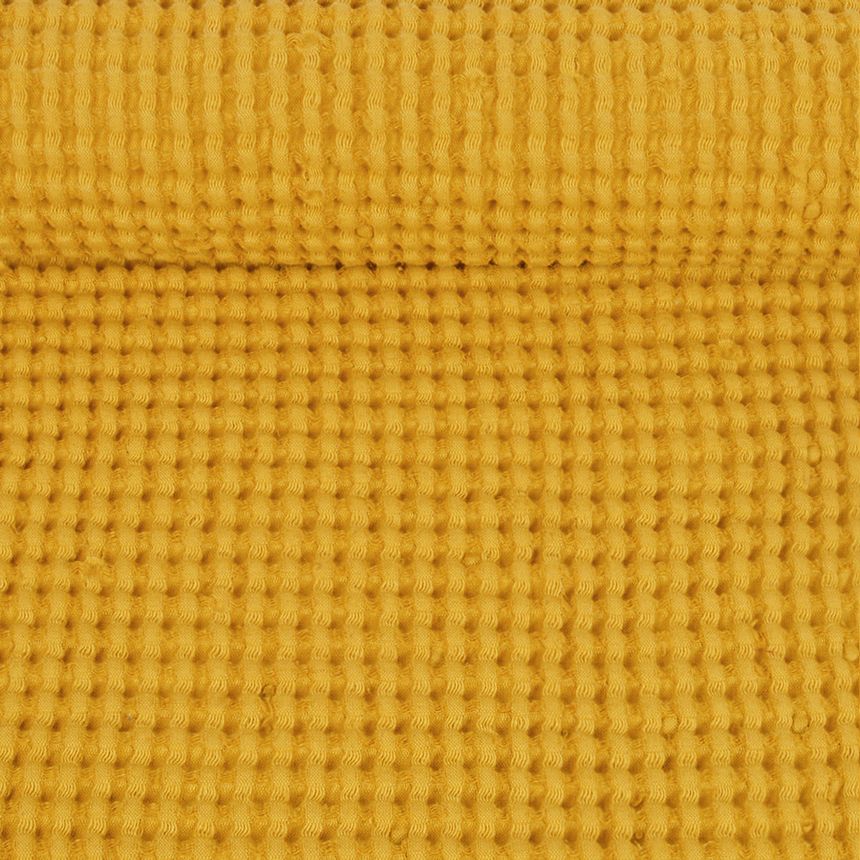Washed waffle weave fabric in yellow color, 310 g/m² (Bale)
