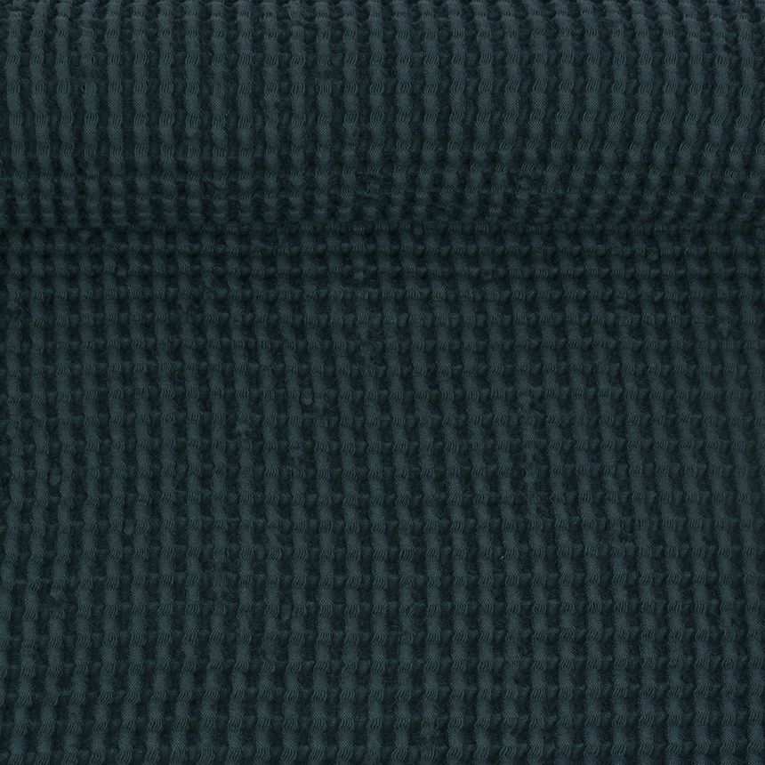 Washed waffle weave fabric in dark green color, 310 g/m² (Bale)