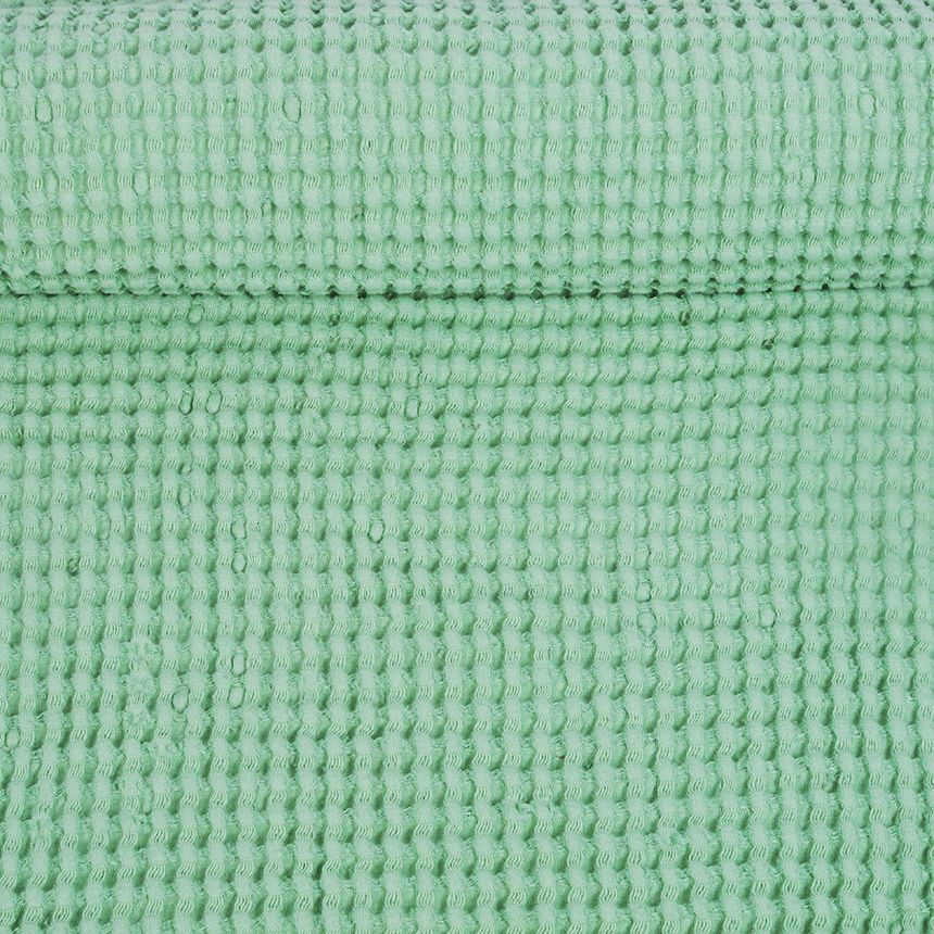 Washed waffle weave fabric in mint color, 310 g/m² (Bale)
