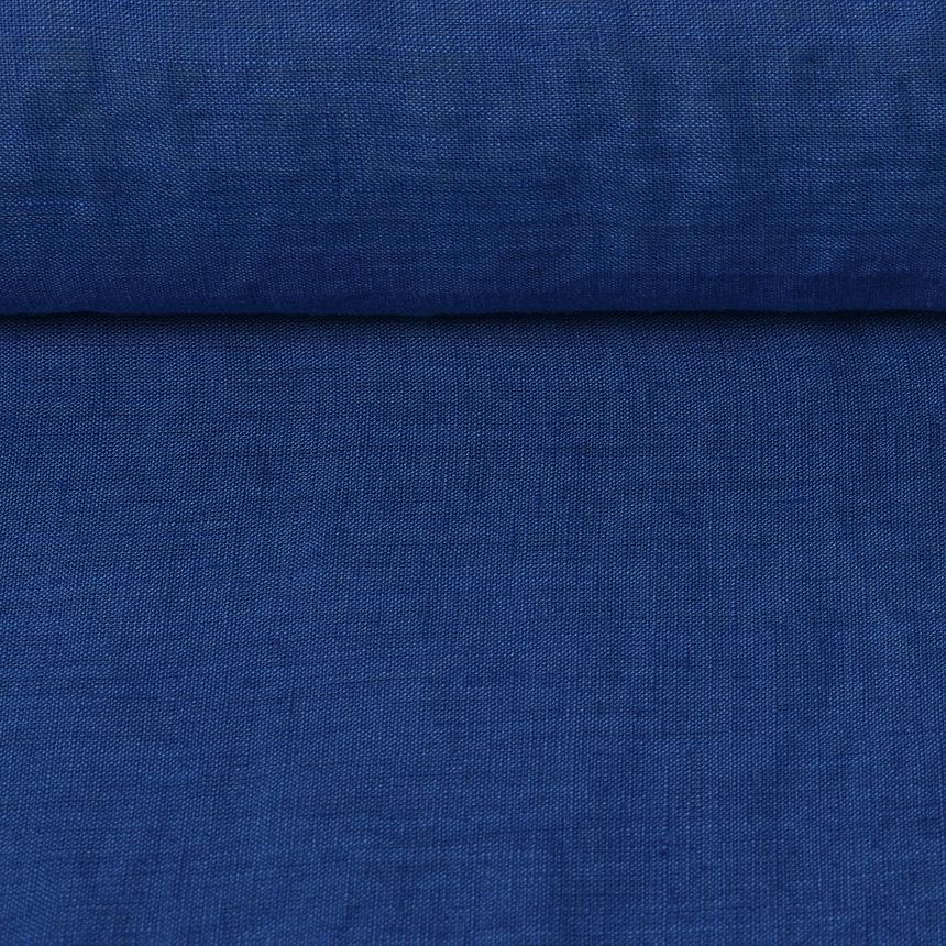 Washed richly blue color linen fabric, 130 g/m²
