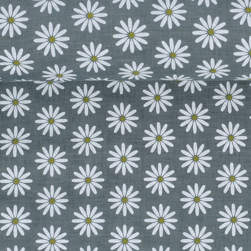 Softened gray printed fabric Chamomiles, 160 g/m²