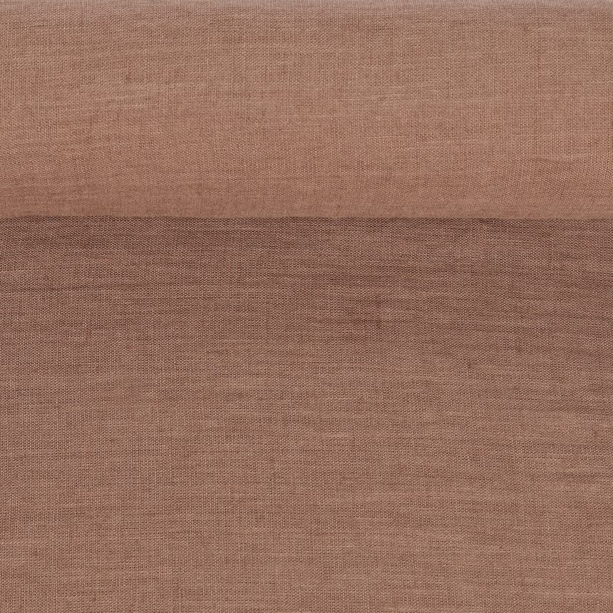 Washed brown linen fabric, 130 g/m²