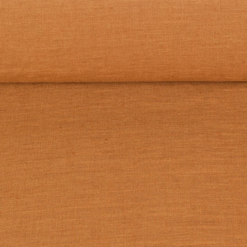 Washed linen fabric in honey yellow, 130 g/m²