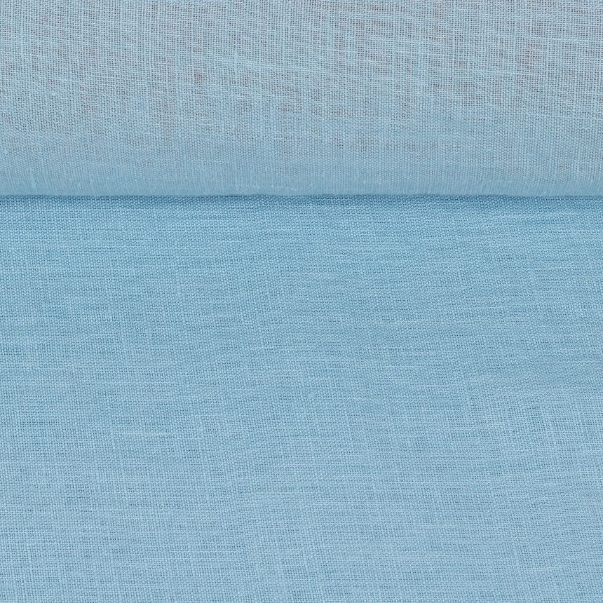 Washed sky blue color linen fabric, 130 g/m²