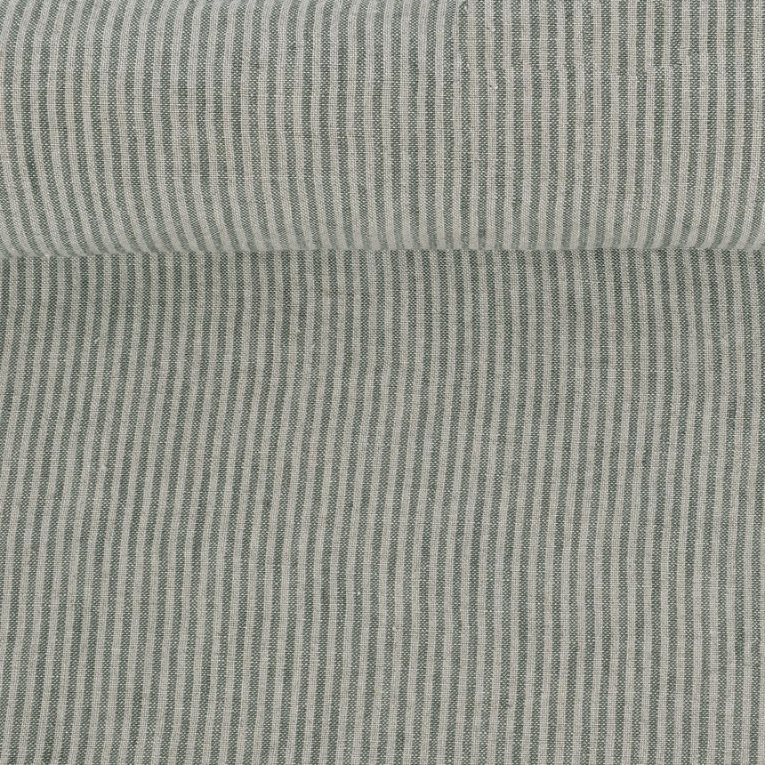 Washed linen fabric in green stripes, 200 g/m²