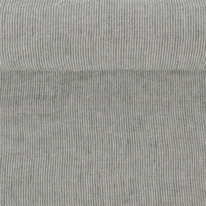 Washed linen fabric in greenish stripes, 200 g/m²