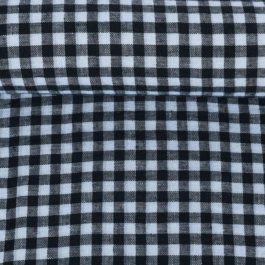 Washed light blue checkered fabric, 190 g/m²