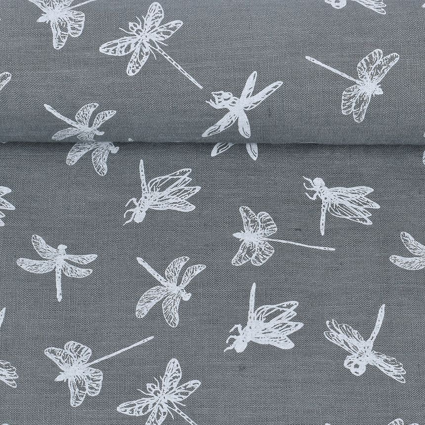 Softened light gray fabric Dragonflies, 160 g/m²
