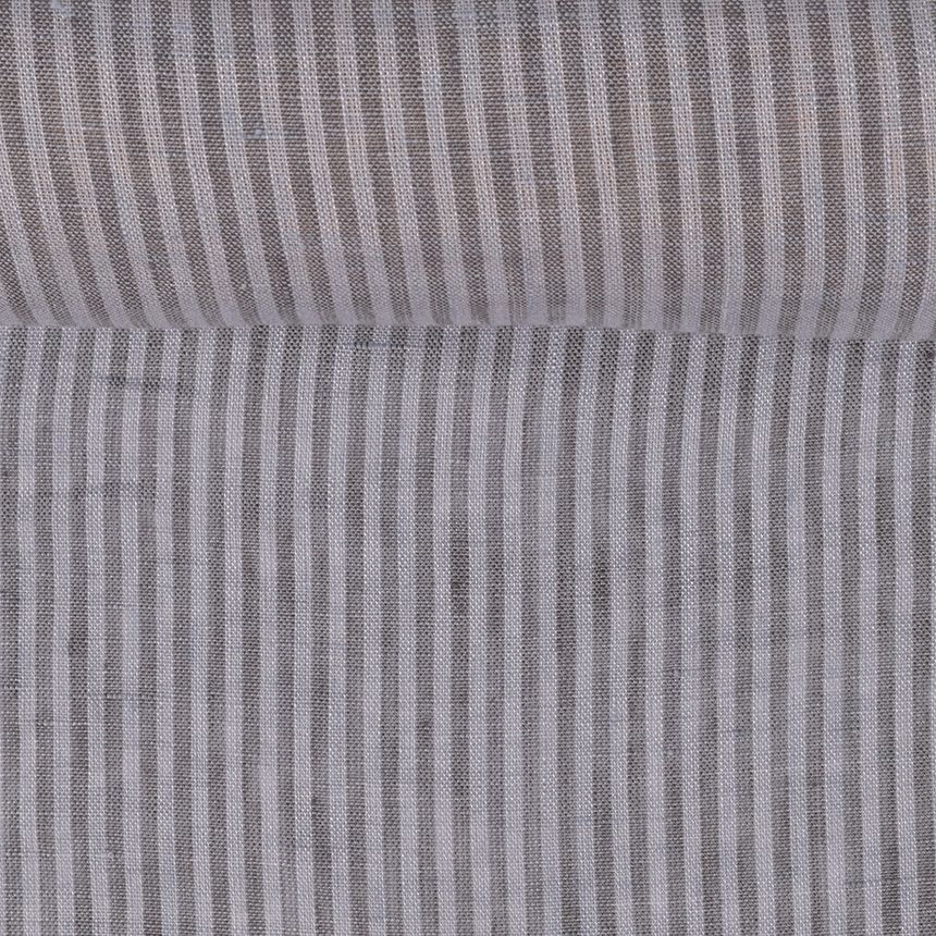 Washed gray striped linen fabric, 130  g/m²