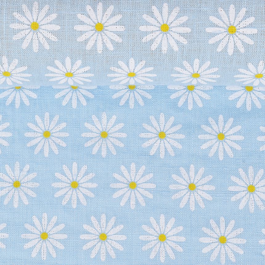 Softened sky blue color printed fabric Chamomiles, 205 g/m²