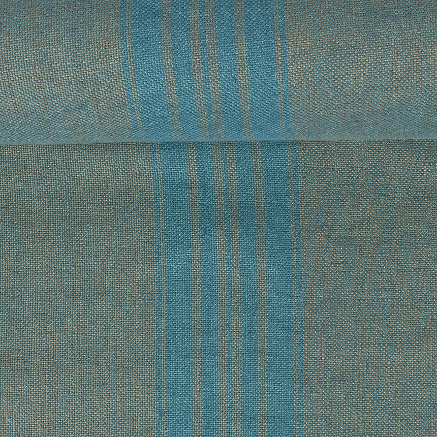 Softened melange turquoise color linen fabric with blue stripes 320 g/m²