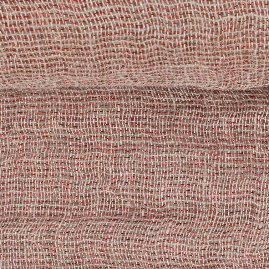 Washed rare weaving natural color fabric with red lurex, 130 g/m²