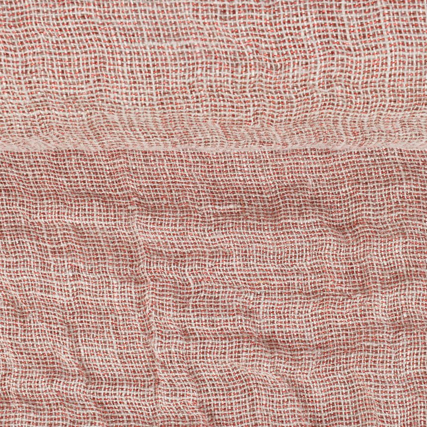 Washed dense weaving natural color fabric with red lurex, 130 g/m²