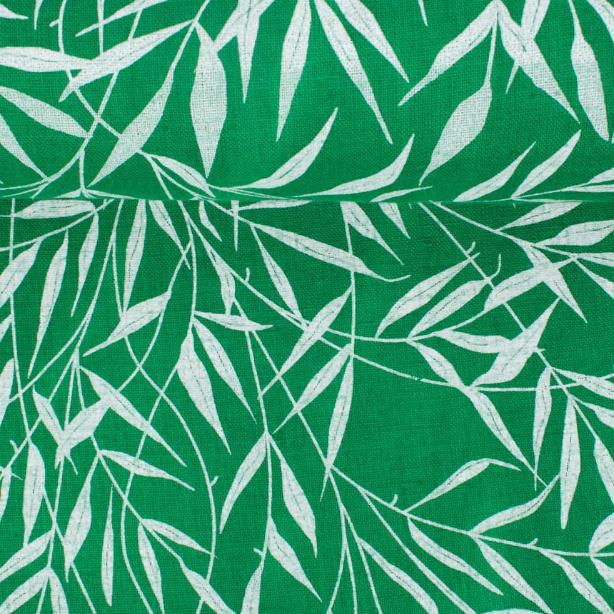 Washed mint green color printed linen fabric, 205 g/m²