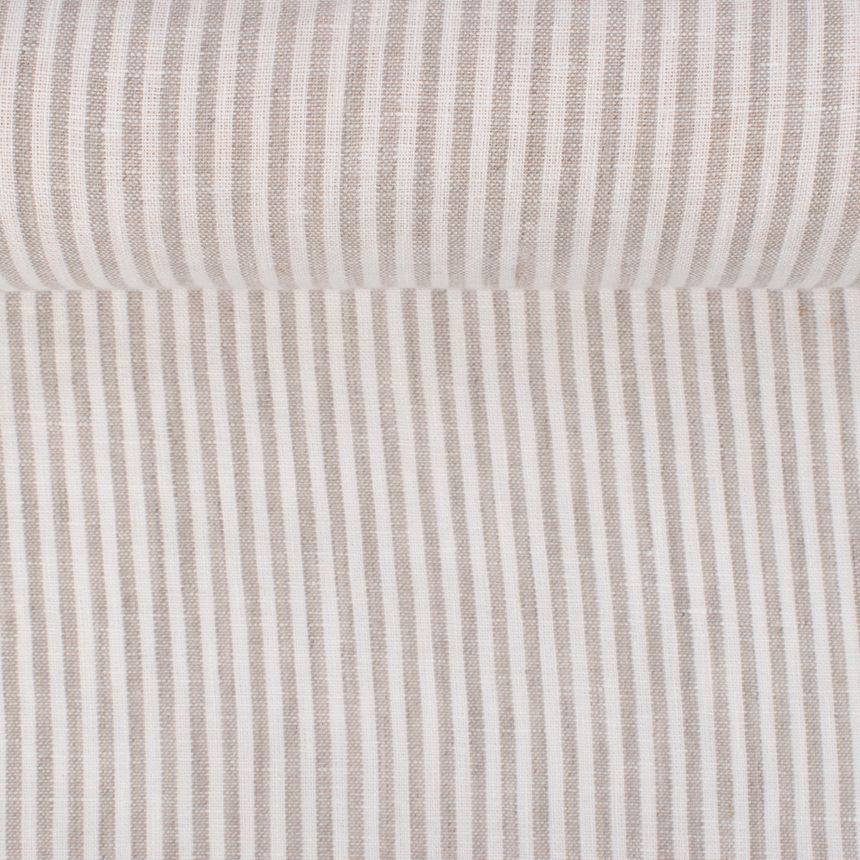 Washed striped linen fabric, 225 g/m²