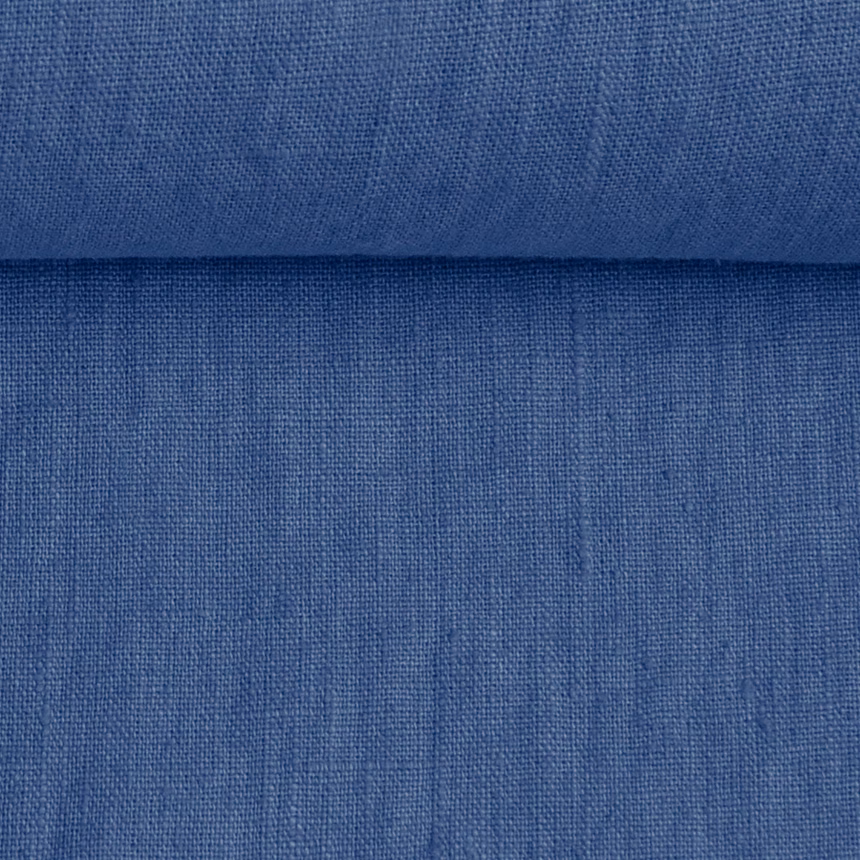 Washed linen fabric in flax blue colour, 195 g/m²