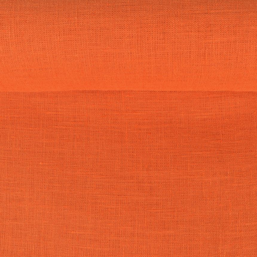 Washed luminous orange color linen fabric, 205 g/m²