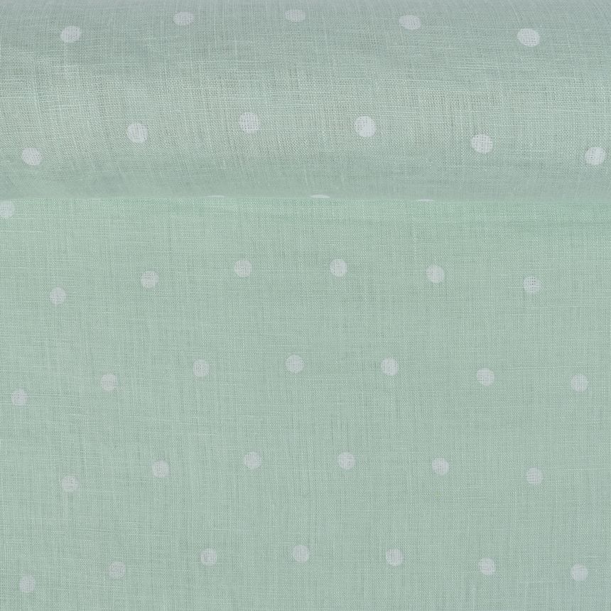 Washed mint color fabric with white dots, 130 g/m²