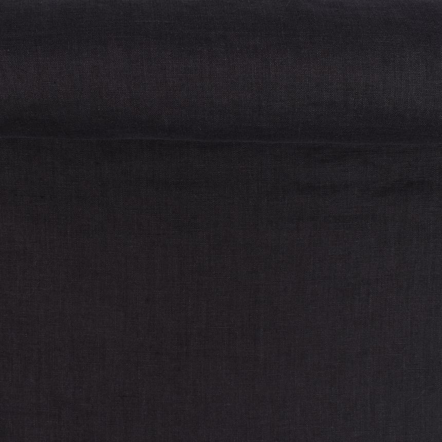 Washed linen fabric in graphite color, 130 g/m²