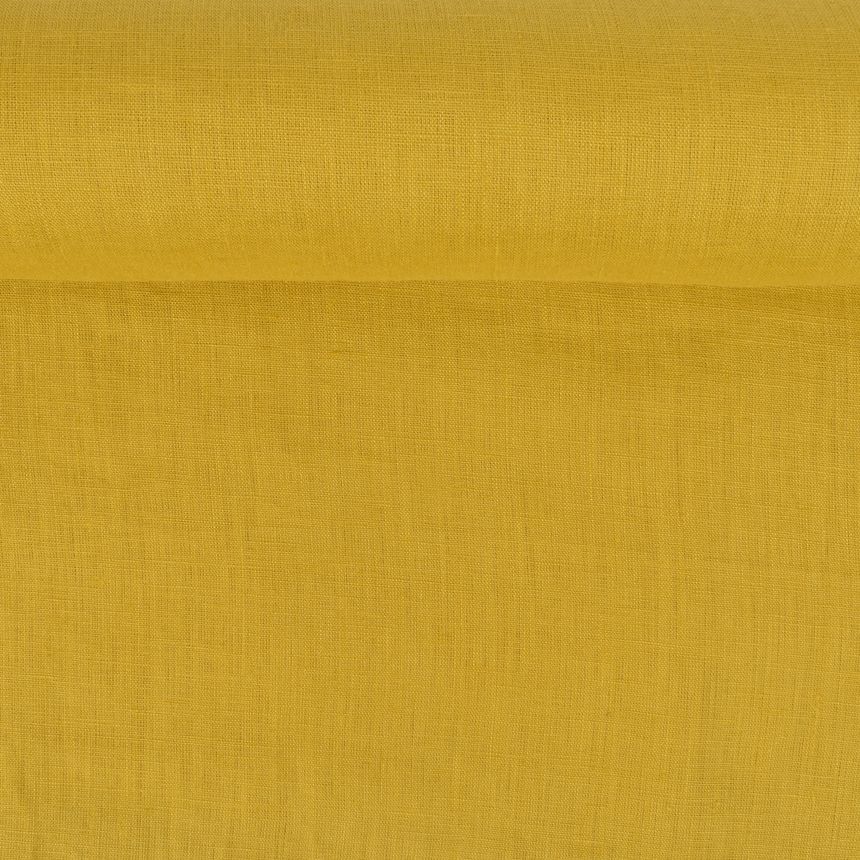 Washed linen fabric in yellow color, 130 g/m²
