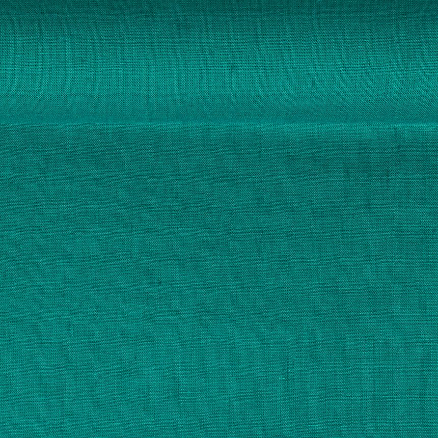 Washed linen fabric in teal color, 205 g/m²